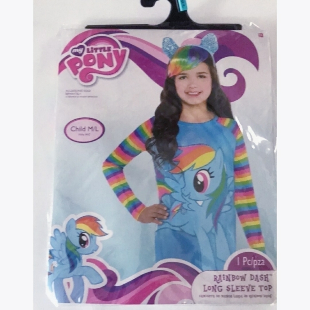 NWT My Little Pony Rainbow Dash Long Sleeve Top Glitter Halloween Costume Girl's